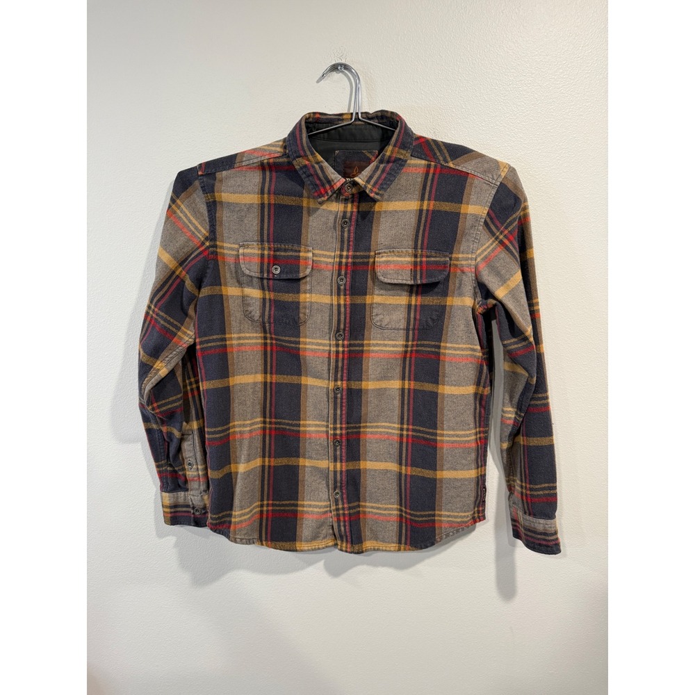 Prana Mens LRG Plaid Flannel Shirt Organic‎ Cotton Long Sleeve Button Up